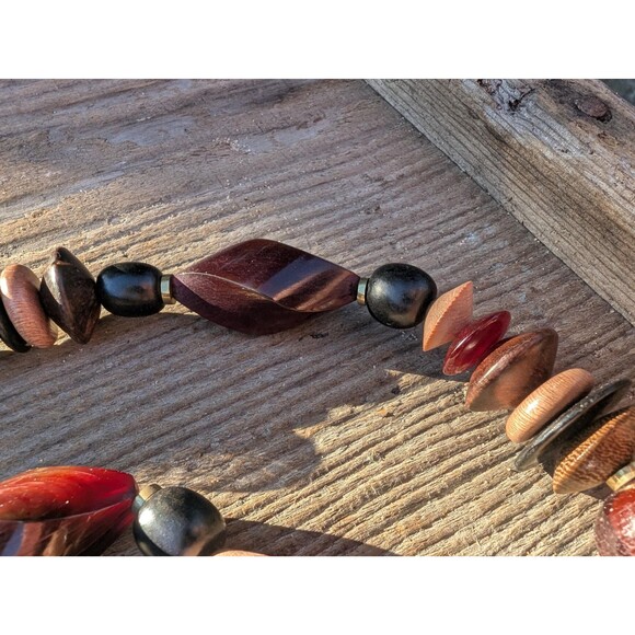Vintage Wood Beaded Necklace: Red Chunky Necklace - Picture 8 of 16